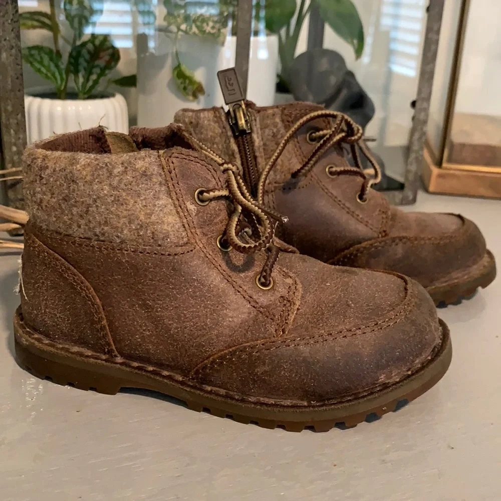 UGG Kids Brown Boot with Wool Collar